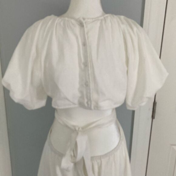 ❤️ Lena White puff Sleeve Open Back Angelcore clean Cut Out Maxi Dress Lined L - Picture 4 of 8